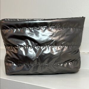 Metallic Silver Puffer Clutch
